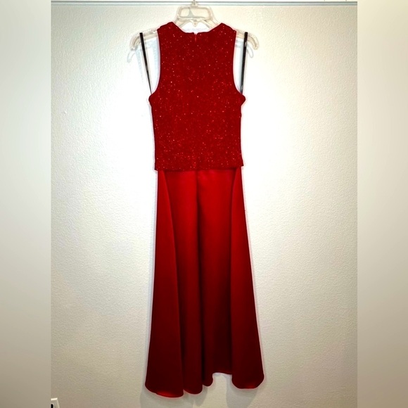 330. Patra Womens Red Holiday Formal Wedding Long Sparkly Sleeveless Dress - Picture 6 of 8
